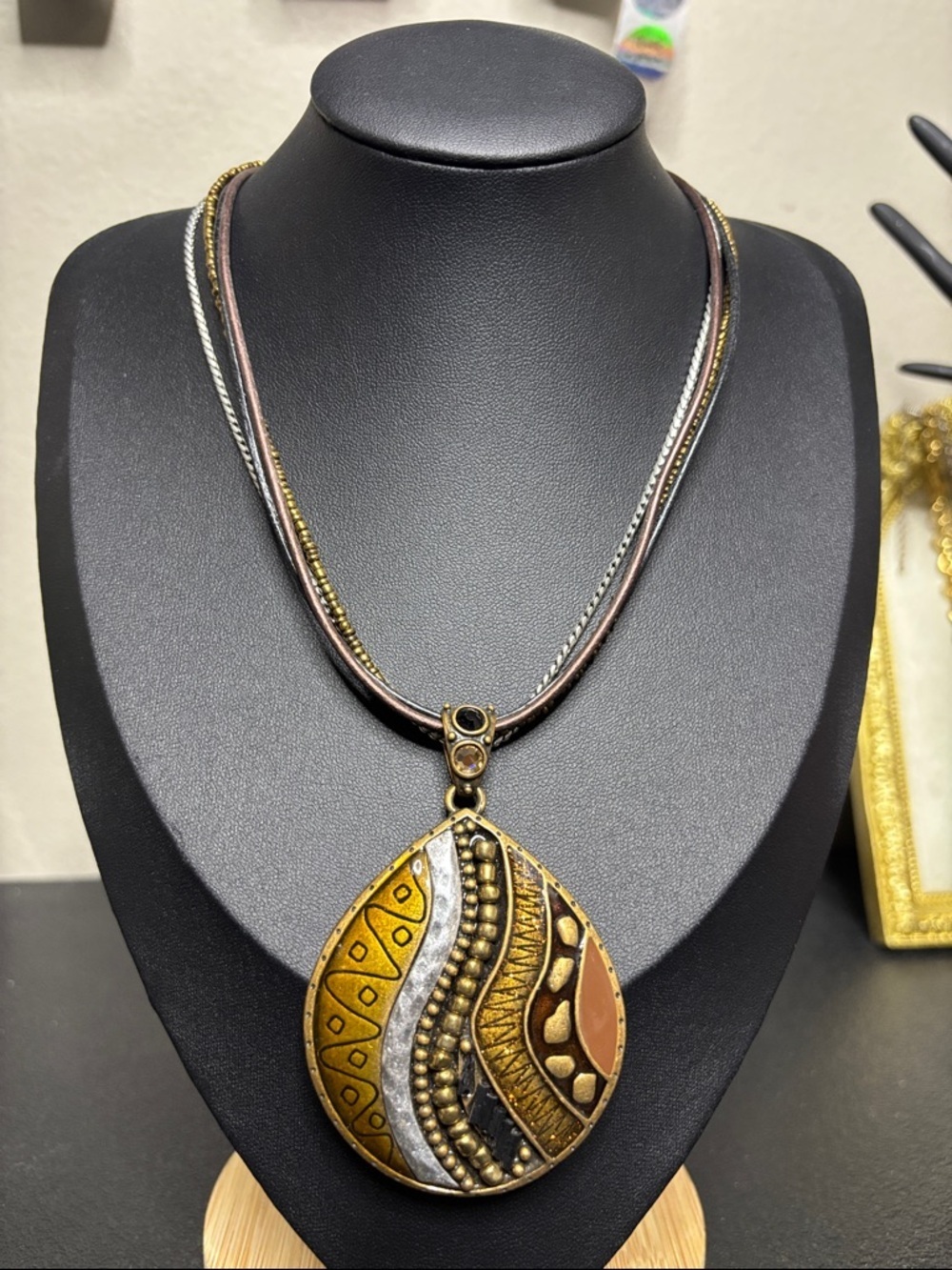 Chico’s Mixed Media Statement Boho Wild Multi Tone Layered Necklace Safari